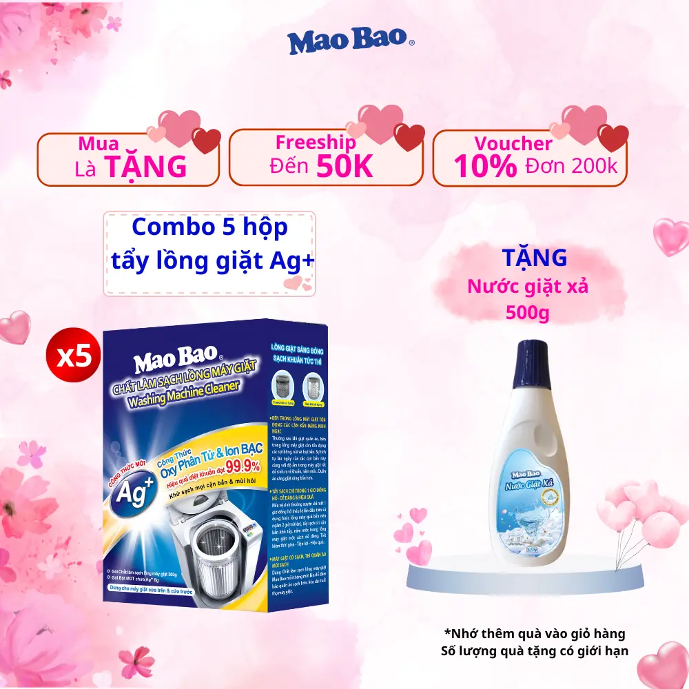 Combo 5 hộp Chất tẩy vệ sinh làm sạch lồng máy giặt Mao Bao 306g/gói