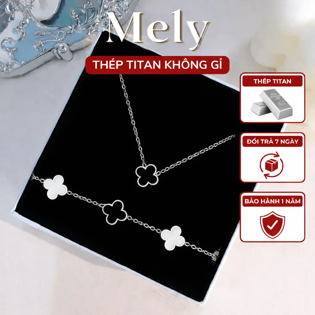 [KHÔNG ĐEN GỈ] Bộ Dây chuyền vòng tay nữ cỏ 4 lá thiết kế 2 mặt sợi mảnh phụ kiện trang sức thời trang Mely TT64