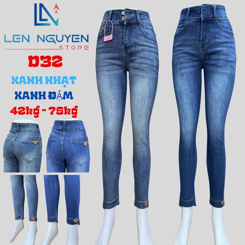 D32 [ Len Nguyen Store ] Quần Jean (Bò) Nữ , Lưng Cao 2 Nút, Dài 95-97cm, Màu Nhạt Trơn, Xanh Rách, Size 42kg-75kg, Thiết Kế Xếp Ly Xéo , Co Giãn, Mền Mịn, Bigsize, Hotgirl, Skinny, Ống Ôm,Trẻ Trung, Tự Tin, Dễ Phối Đồ. Women Pants Denim
