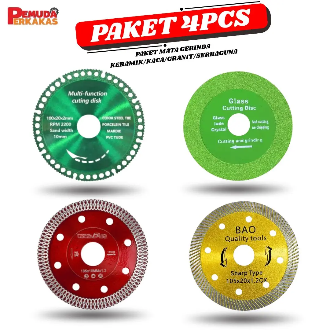 Paket Murah 4pcs Mata Gerinda Turbo Batik Pemotong Keramik Granit basah dan kering Diamond Blade 4 Inci Termurah