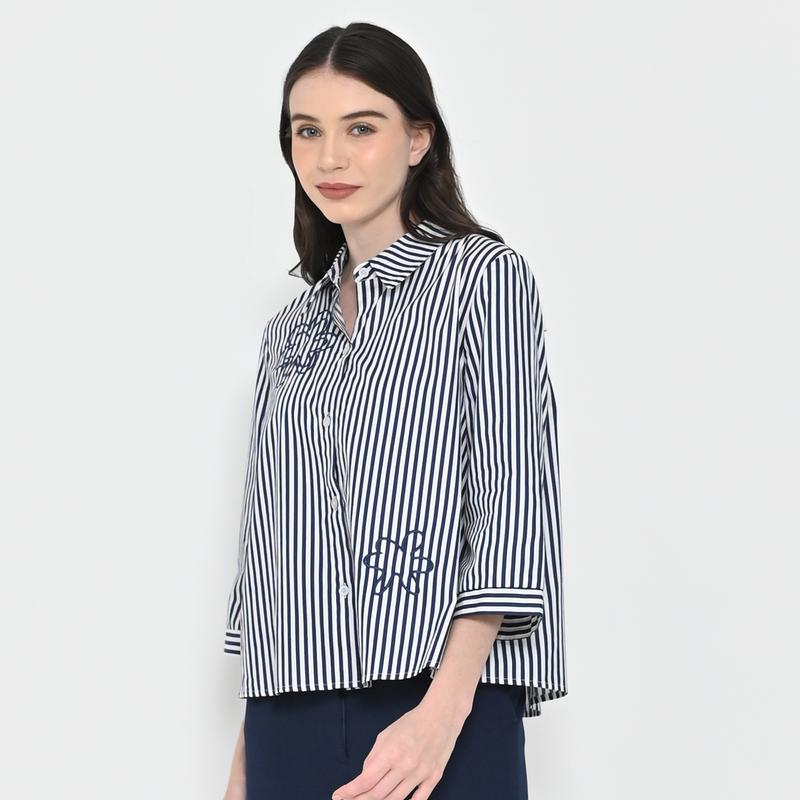 Neu'Mor Floral Striped Shirt - 767A Dark Blue 1