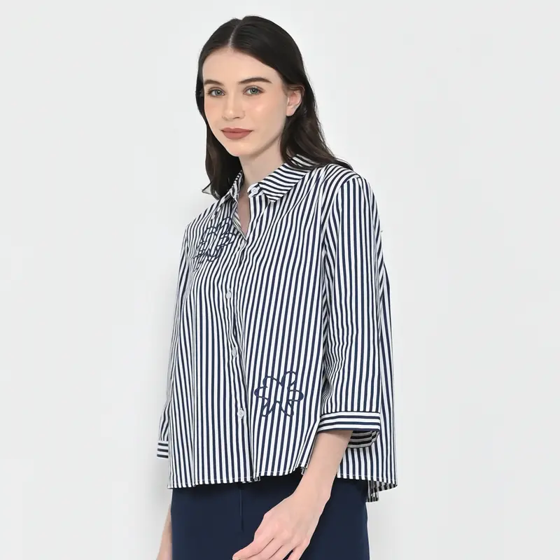 Neu'Mor Floral Striped Shirt - 767A Dark Blue 1