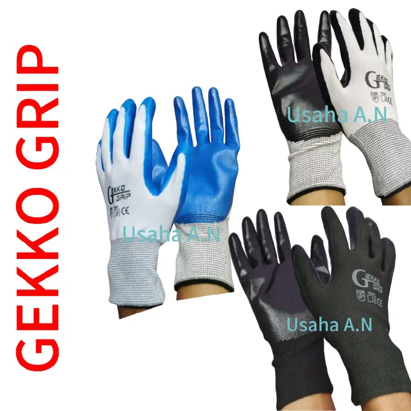 Sarung tangan 12 pasang GEKKO GRIP warna putih lapis karet melindungi tangan saat bekerja berat/dan berkebun 7