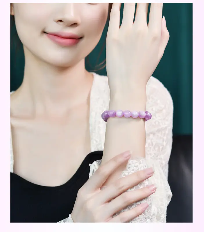 Vòng Tay Kunzite Màu Tím, Đá Quý Tự Nhiên, Vòng Tay Hạt, Năng Lượng Chữa Lành, Thủ Công, Tự Làm, Thiết Kế Trang Sức, Thích Hợp Cho Kỷ Niệm, Sinh Nhật Tốt Lành, Đeo Hàng Ngày, Đính Hôn, Đám Cưới 3