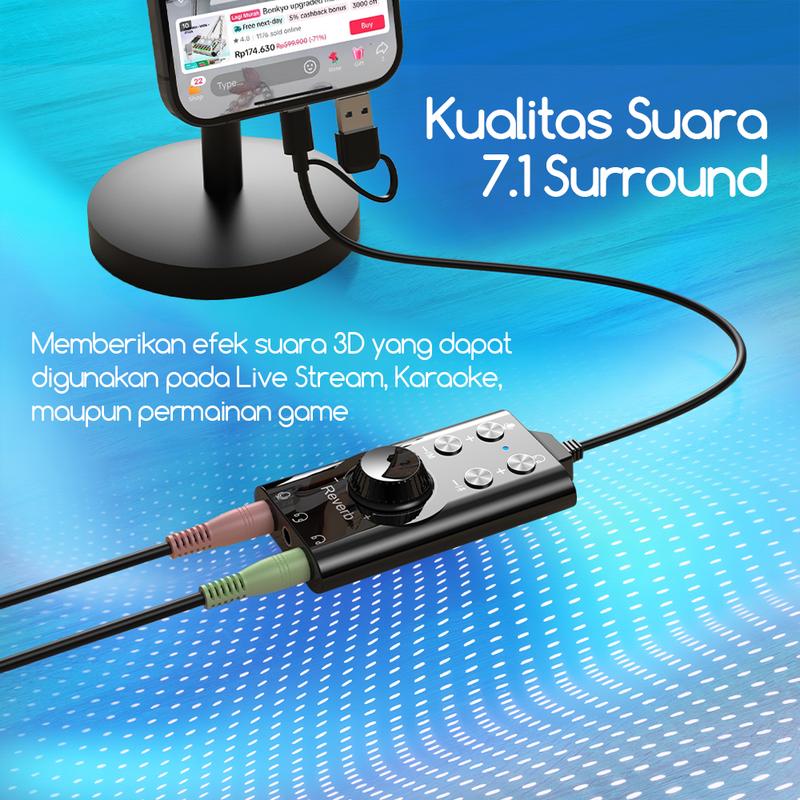 Bonkyo V8S SoundCard Bluetooth Audio USB Eksternal dengan 18 Efek Suara & 112 Kualitas Suara Elektronik untuk Karaoke dan Gaming Bonkyo V8S SoundCard Bluetooth Audio USB Eksternal dengan 18 Efek Suara & 112 Kualitas Suara Elektronik untuk Karaoke dan Gaming