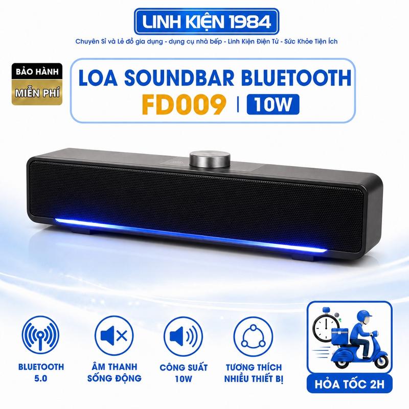 Loa Soundbar Bluetooth FD009 10W Stereo 2.0 USB Cho Máy Tính PC Laptop Điện Thoại, Điều Khiển Cảm Ứng LED