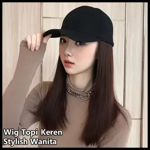 Wig Topi Rambut Palsu Wanita Keren Natural Wig Simple Wig Hat Women Short Straight / Wig Topi
