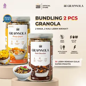 Timur Tengah [Paket Hemat Bundling 2 Pcs] Grainnola 500 gr Granola Sarapan Sehat Kaya Serat Sereal Praktis Camilan Rendah Kalori Dark Chocolate, Vanilla Honey, Blueberry, Mango Yogurt, Cheese and Cream, Milky Milk