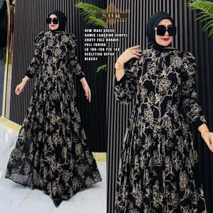 SHR Gamis ceruti langsing motif bordir by SHR Muslim Wanita Dress Lebaran Ceruty Cantik Mewah Nyaman