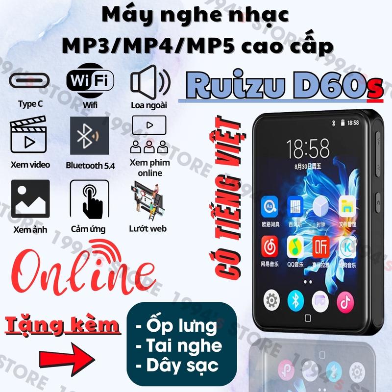Ruizu D60/D60s Máy Nghe Nhạc Android MP3/MP4/MP5 - Có Tiếng Việt - WiFi,…