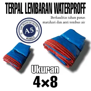 Terpal lembaran ketebalan A5 merek korea ukuran 4×8 berkualitas waterproff,kuat,dapat di gunakan berulang-ulang,tahan panas dan anti tembus air rekomendasi untuk tenda,kolam,kandang ayam,truck,jemur padi dll