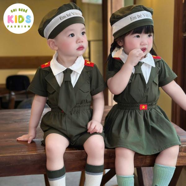   Chi BeBé  Set bộ "EM BÉ VIỆT NAM"  HÀNG LOẠI 1  quần áo chú bộ đội mặc chụp ảnh ngày lễ chất liệu cotton cho bé trai và bé gái 10-20kg 