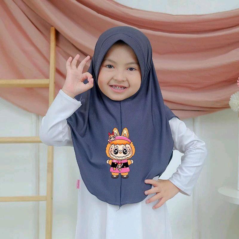 Hijab Anak Labubu Jersey Premium Hijab Karakter Kerudung Instan Anak Umur 2-15 Tahun Muslim Terbaru Terlaris Nyaman Halus Jersey Premium Sekolah 2
