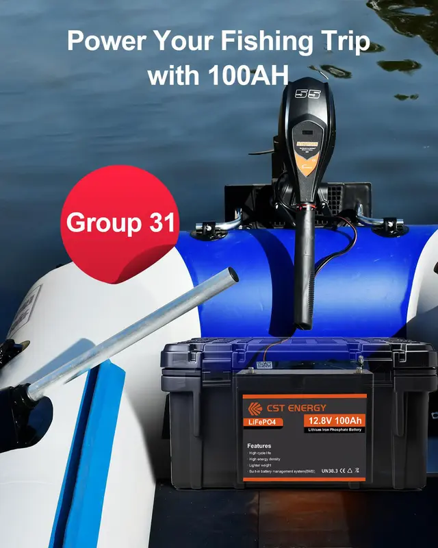 CST ENERGY Baterai Lithium LiFePO4 12V 100Ah Baterai Lithium Surya Isi Ulang Portabel BMS Cerdas Terintegrasi Grup Perlindungan Suhu Rendah 31 Baterai Siklus Dalam untuk Motor Trolling, RV, Surya, Kelautan, Berkemah, dan Aplikasi Off Grid 5
