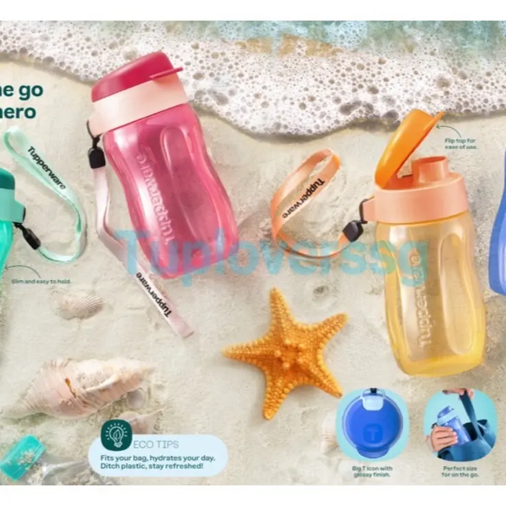 Tupperware 310ml Slim Eco Bottle Flip Top with Strap