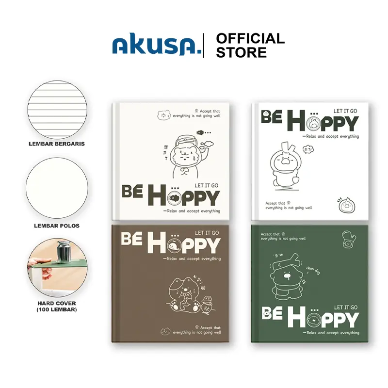 AKUSA Hard Cover Book 100 Lembar Square Note Book Buku Catatan Aesthetic Journal Book Kertas Polos Garis HCB006