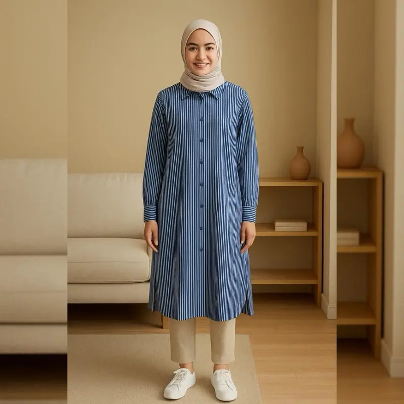 Alline Long Tunik Strip | Long tunik salur remaja kekinian | daily fashion