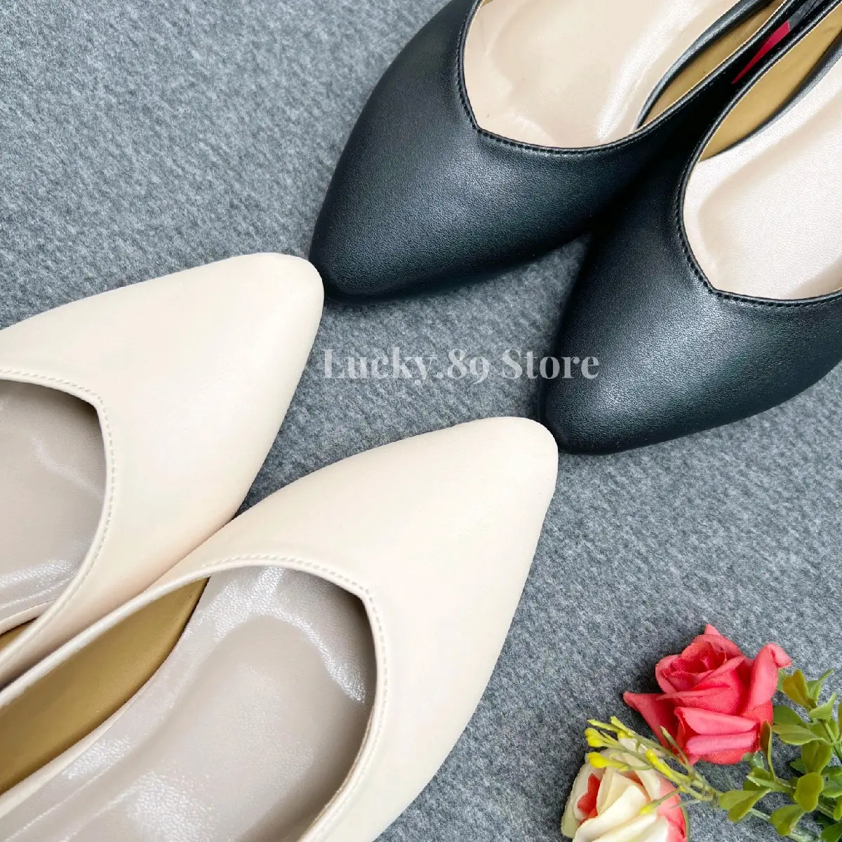 FLADEO Sandal Mules Wanita Simple Elegant Heels 3cm Shoes Sendal Pesta Tali Belakang Perempuan