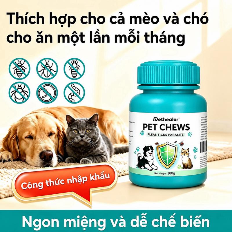 Pethealer Snack Tẩy Giun Cho Chó Mèo – Viên Nhai Thịt Gà Hỗ Trợ Diệt Ký Sinh…