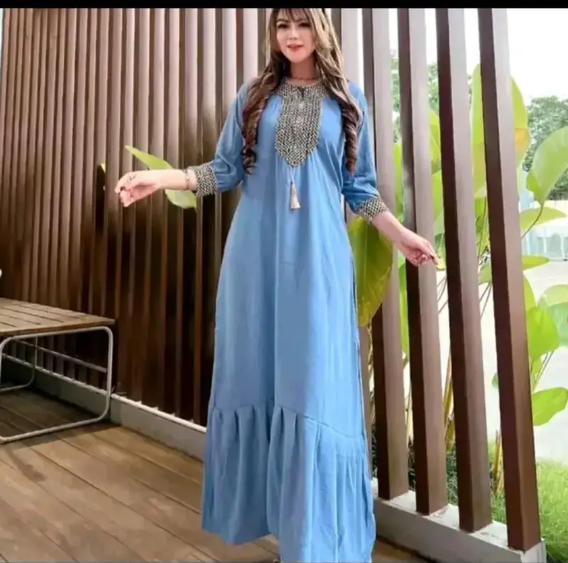 gamis abaya kaftan bahan crinkle airflow Wanita Muslim  Nyaman Mewah 3