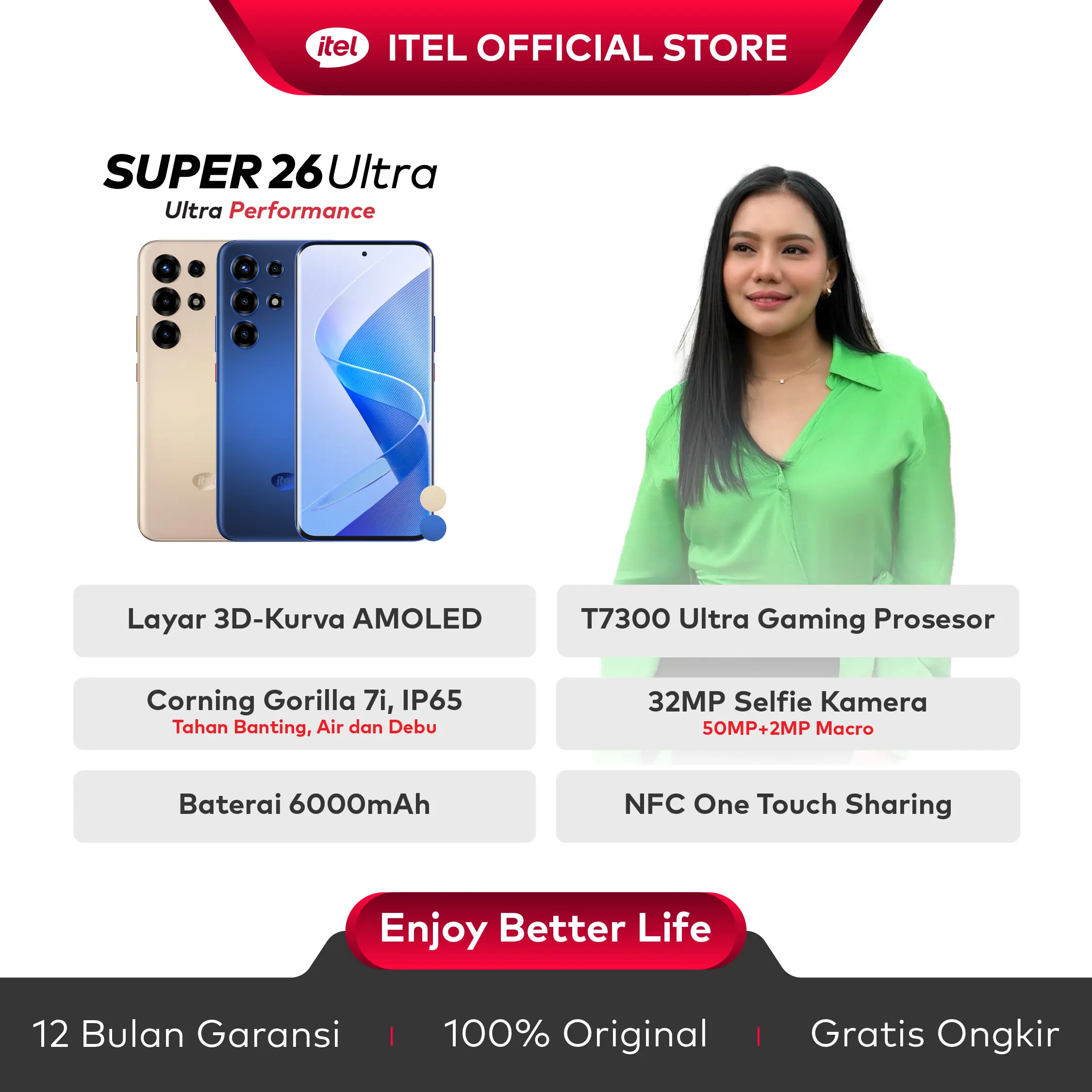 [Exclusive Vinafan] ITEL SUPER 26 ULTRA 8+8/128 GB - T7300 Ultra Gaming Processor - Corning Gorilla 7i - IP65 - 3D Curved Amoled Screen - 6000mAH