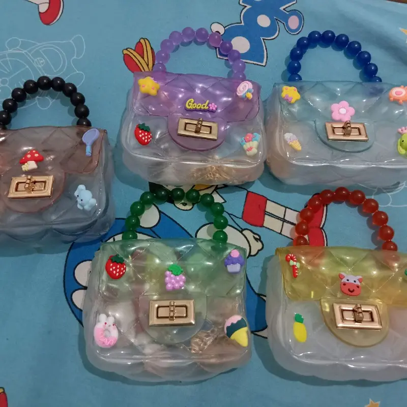 ( Cek Warna Chat Dulu ) Slingbag Mini Jelly Glossy Karakter Sling Bag Rantai Tas Selempang Jinjing Anak ( Tidak Request Dikirim Random ) 3
