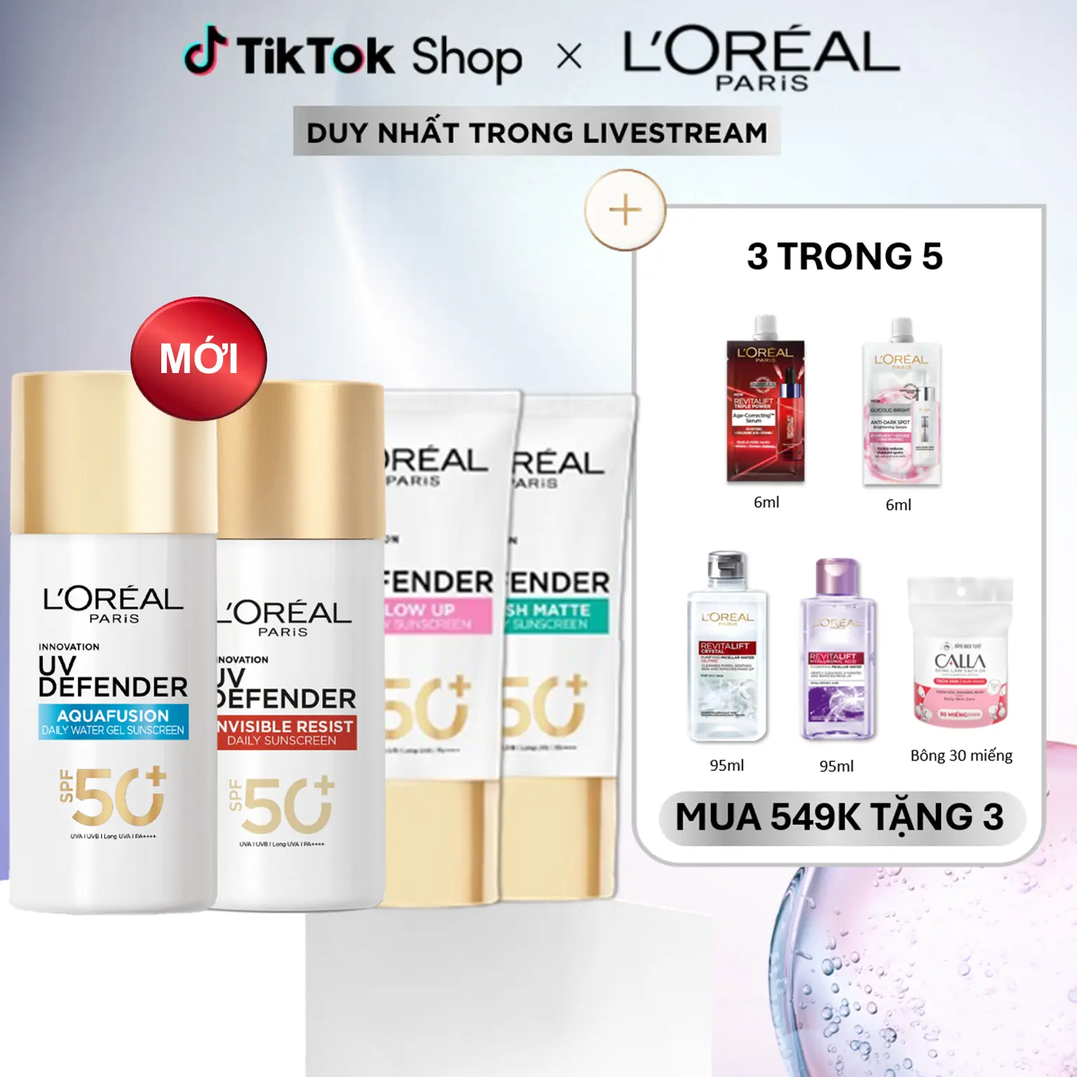 CHỐNG NẮNG PHỔ RỘNG THOÁNG DA UV DEFENDER L'OREAL PARIS 50ML (4 phân loại)