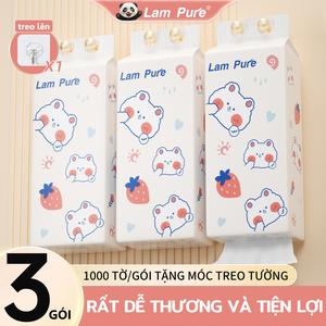 【3 gói】Lam Pure Thùng 3 bịch Khăn Giấy hinh thò dễ thuong 4 lớp 1000To Mềm Mịn, Siêu Dai giấy đa năng giấy rút treo tường natural Giấy không huỳnh quang