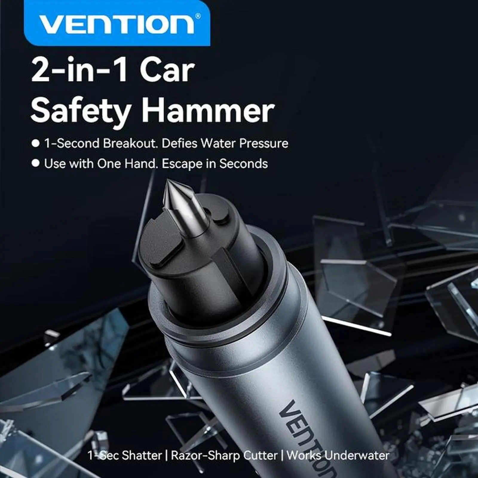 Car Safety Vention 2in 1 Tool Palu Pemecah Kaca Mobil Sharp Hammer Window Breaking Pemotong Seat Belt