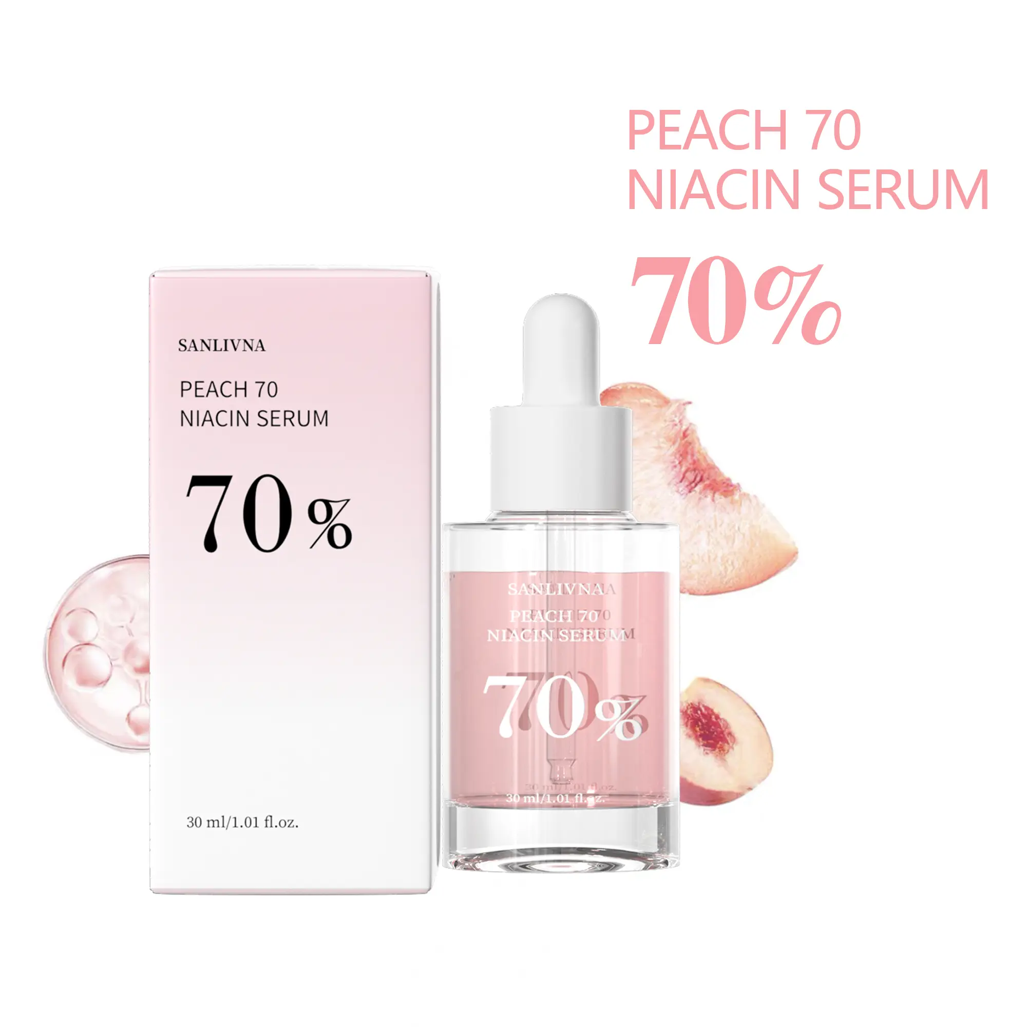 Peach 70% Niacinamide Serum 30ml Moisturizing Prevent Dryness Facial Essential Oil Increasing Elasticity Smooth Soften Skin Care