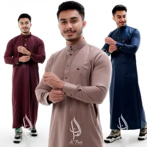 Jubah 05 Slimfit Gamis Jubah Pria Muslim jubah alfaan gamis pria Alzan Kancing Manset Panjang Polyester Dewasa hitam robes
