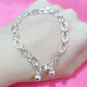Gelang Tangan Rantai Nori Ukir Krincing Warna Silver/Gold Terbaru -