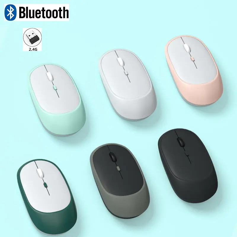 Mouse Bluetooth Wireless Silent Senyap Ultra Tipis Portable Rechargeable 2in1USB Dongle 2.4ghz & Bluetooth 1