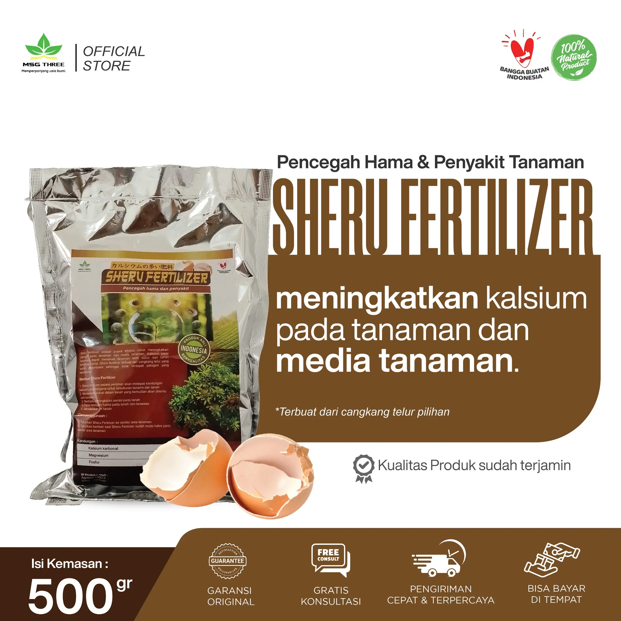 Pupuk kalsium super - sheru fertilizer ekstrak cangkang telur Organik untuk tanaman 500 gr fungisida