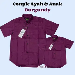 Kemeja Couple Ayah Dan Anak Laki-Laki Polos Burgundy Lengan Pendek
