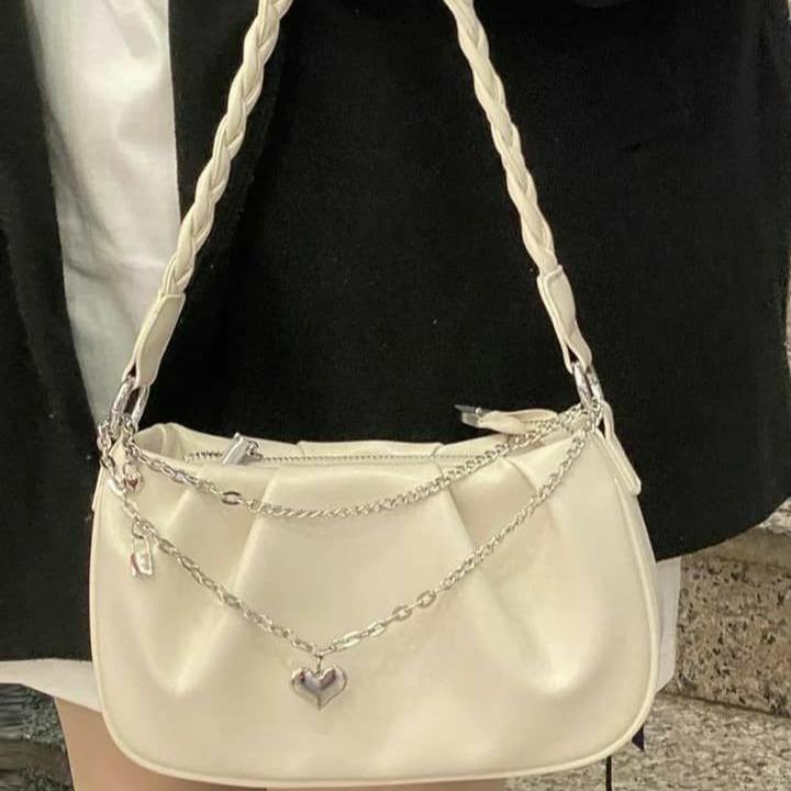 Tas Selempang Wanita Rantai Woven Strap Shoulder Bag - Tas Cewek Premium JS2 492 Kulit Hitam 4