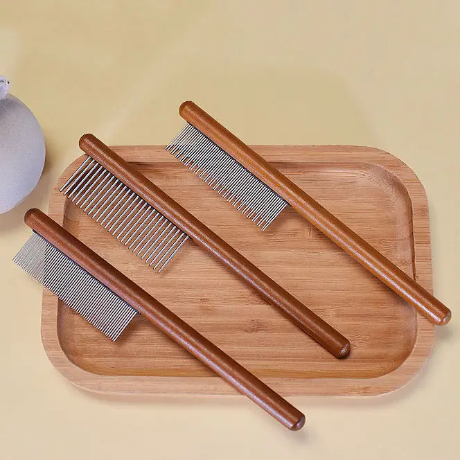 wooden pet hair comb cat flea comb for cats dog fur comb for lice dog shih tzu puppy tick flea stainless comb