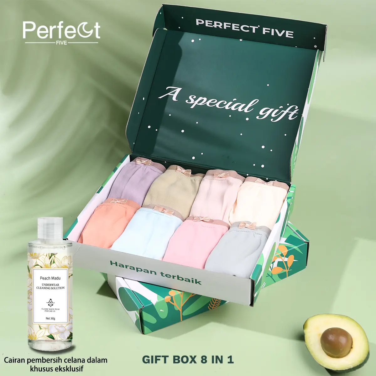 Perfect Five Celebrity 8In1 celana dalam Premium wanita Antibakteri CD Japan Cewek Dekorasi Renda Katun Hitam Seamless Memberikan cairan pembersih celana dalam khusus eksklusif secara gratis