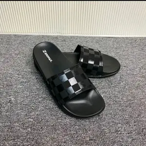 Sandal Slop distro motif catur black shoes karet pria Sendal Hitam Selop tidak licin Slippers  Kasual