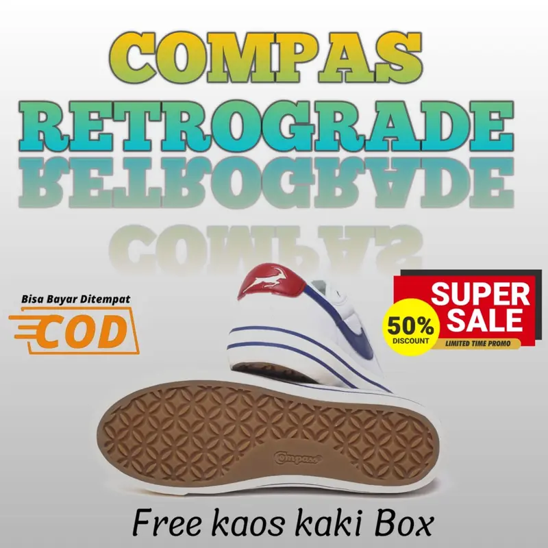 Sepatu Canvas Casual Pria Compass Retrograde White Blue Sneakres