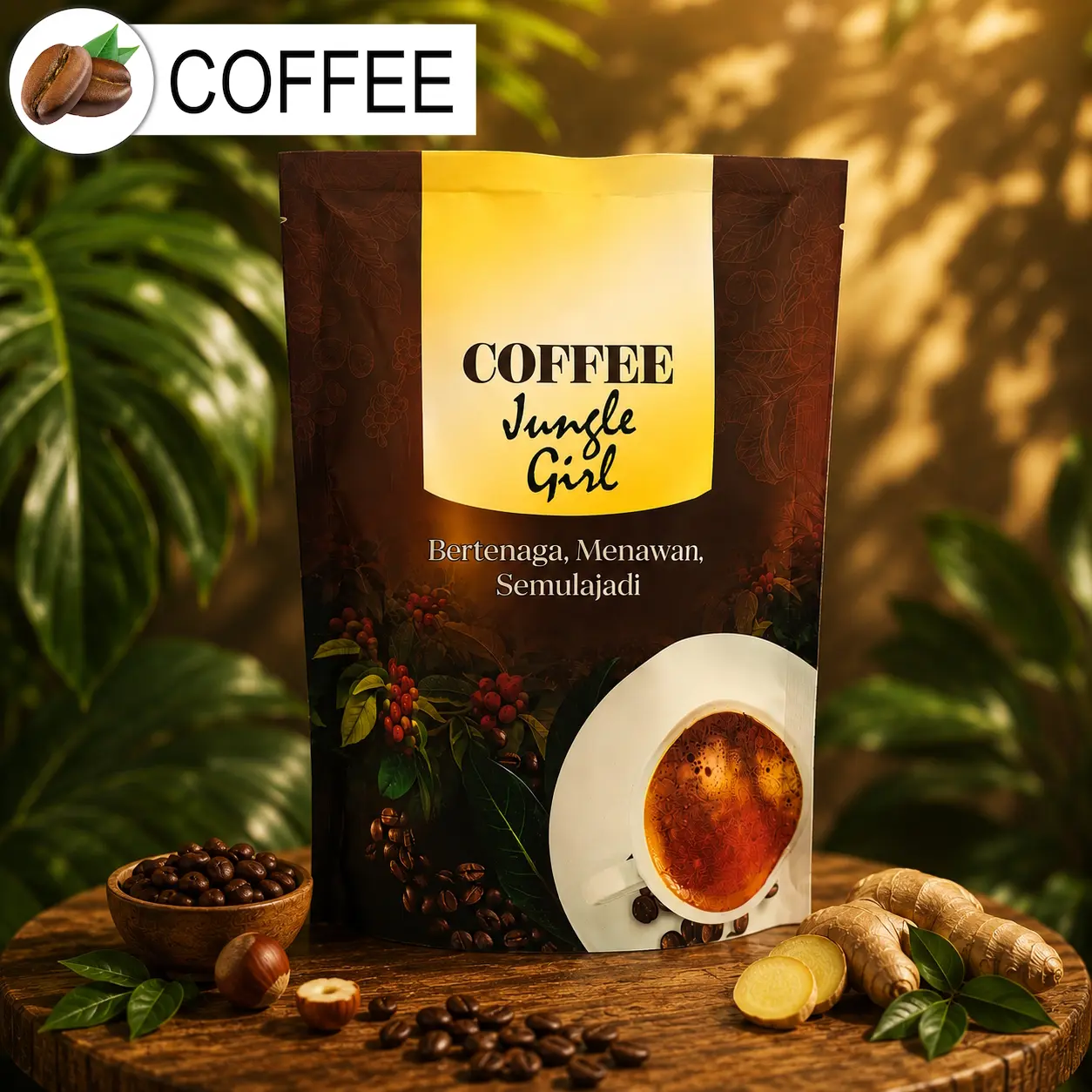 Coffee JUNGLE GIRL (7 Sachets) - Bertenaga, Menawan, Semulajadi - Minuman Coffee Wanita - Hazelnut Coffee - JG09
