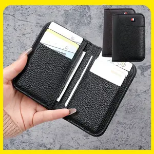Tempat Kartu Untuk Pria Dan Wanita Dompet Tempat Kartu Kulit Asli Ultra Tipis Kecil Satu Potong Tempat Kartu Multi-Kartu