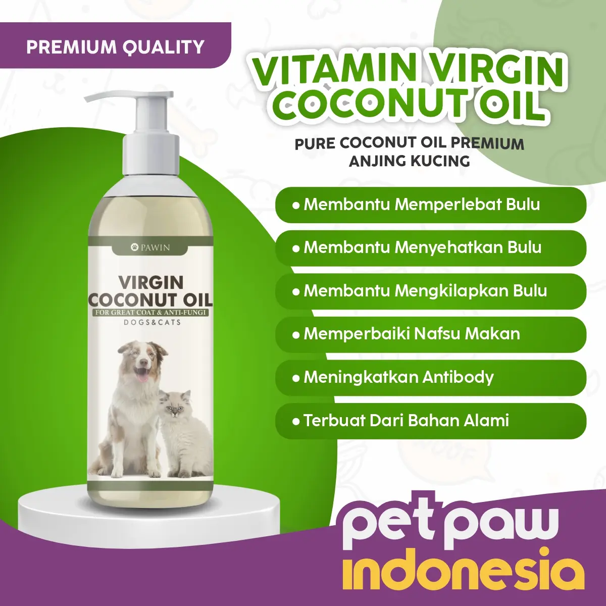 Suplemen Kulit & Bulu PAWIN VCO untuk Anjing & Kucing - Meningkatkan Nafsu Makan, Pertumbuhan Otot, dan Bulu Berisi