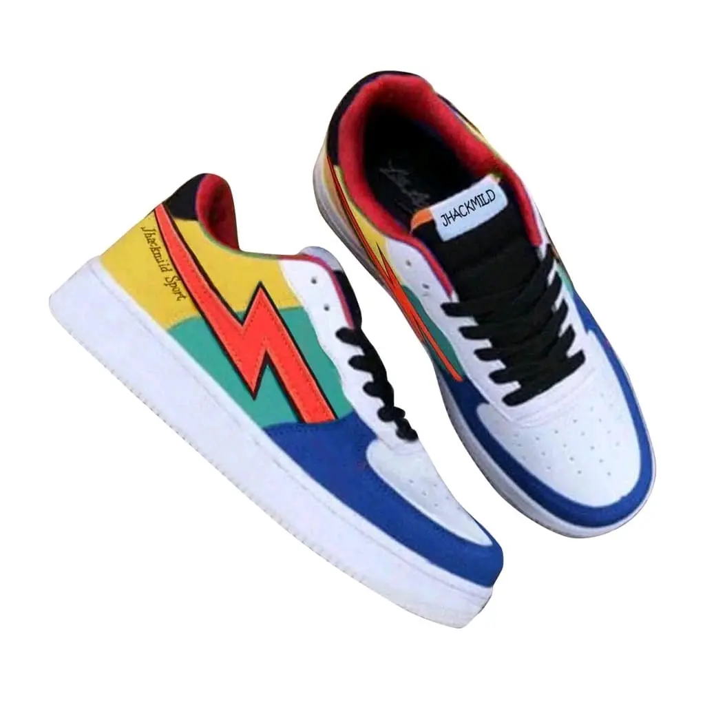 Sepatu Sneakers Kasual Pria Wanita Pelangi Hitam BNIB Bulu Merah Black Putih Kerja Kuliah