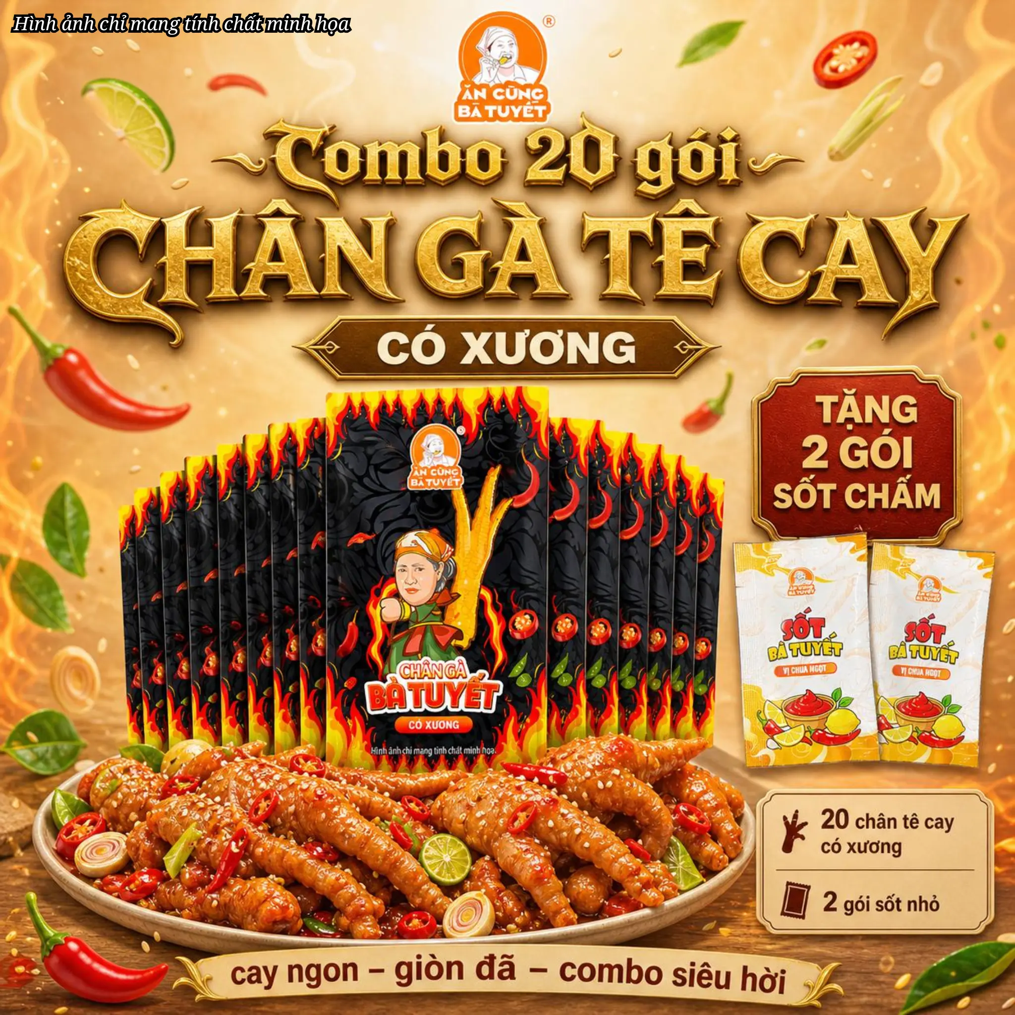 (Tặng 2 gói sốt) Combo 20 CHÂN GÀ TÊ CAY CÓ XƯƠNG - ĂN CÙNG BÀ TUYẾT M11