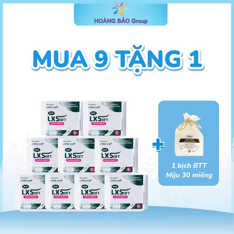 COMBO 9 gói Băng vệ sinh bạc hà LXSoft mặt lưới siêu mỏng siêu thấm hút 9