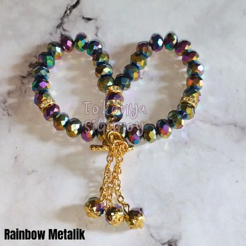 Gelang tasbih 33 butir kristal warna metalik 3