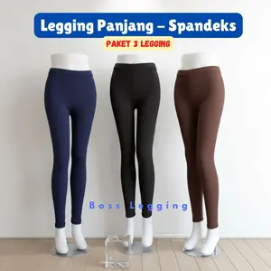 3PCS Legging Panjang Polos Wanita Celana Olahraga Outdoor Sport Bahan Spandek Premium Elastis Halus Empuk Adem Karet Pinggang Kuat Maksimal