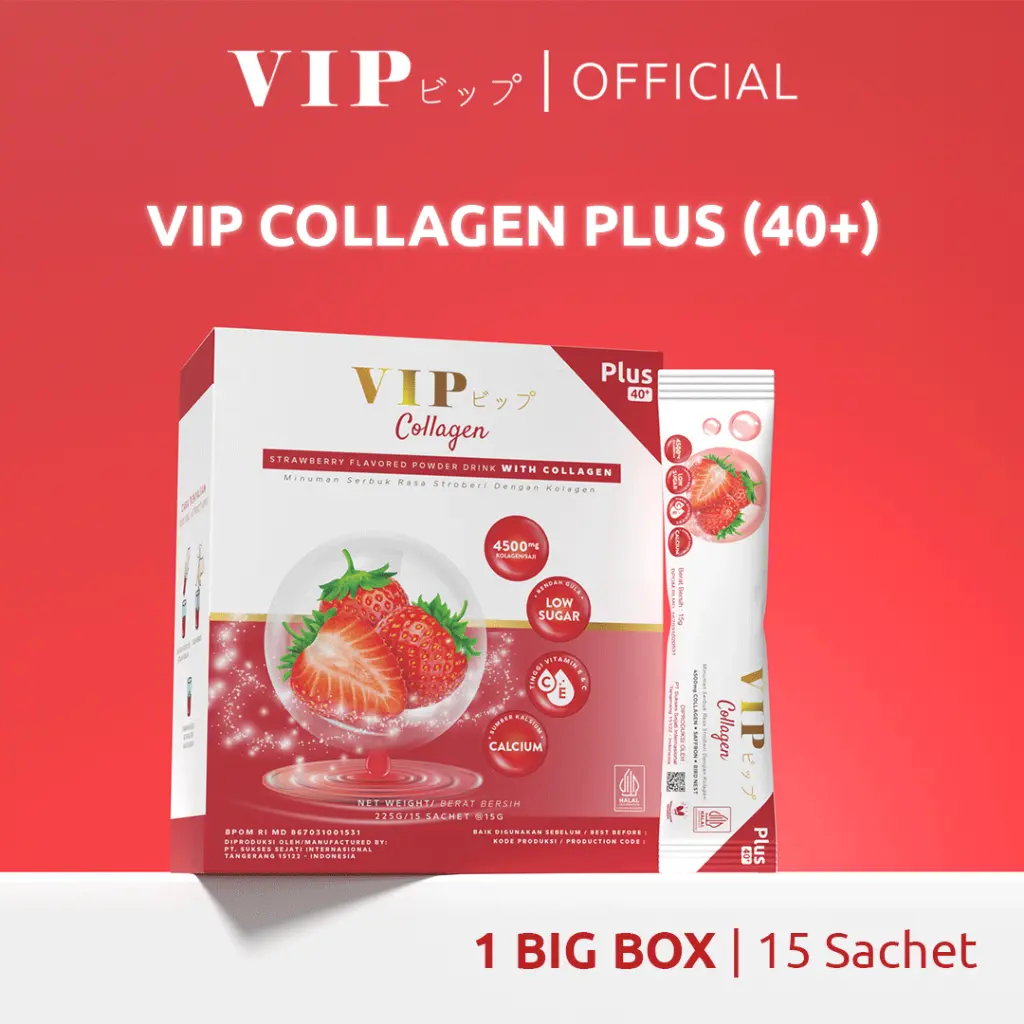 Vip Collagen Plus Big Box isi 15 Sachet | Glowing & Anti - Aging | Dengan fish collagen untuk mencerahkan | BPOM & HALAL