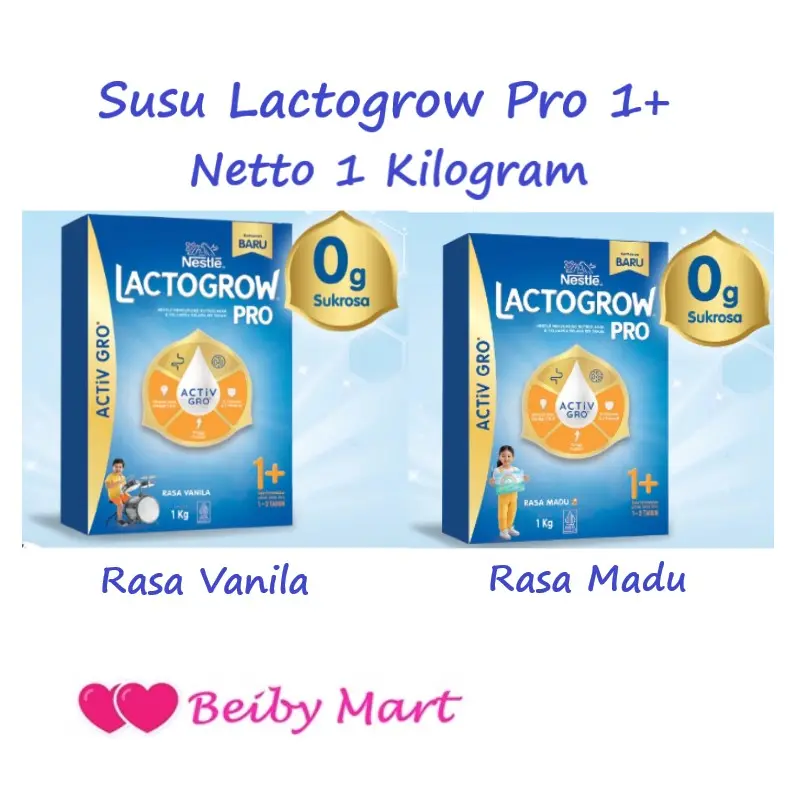 Susu LACTOGROW Pro 1+ / tahap 3 Rasa Vanila /Madu 1 kilogram Kemasan Baru 0